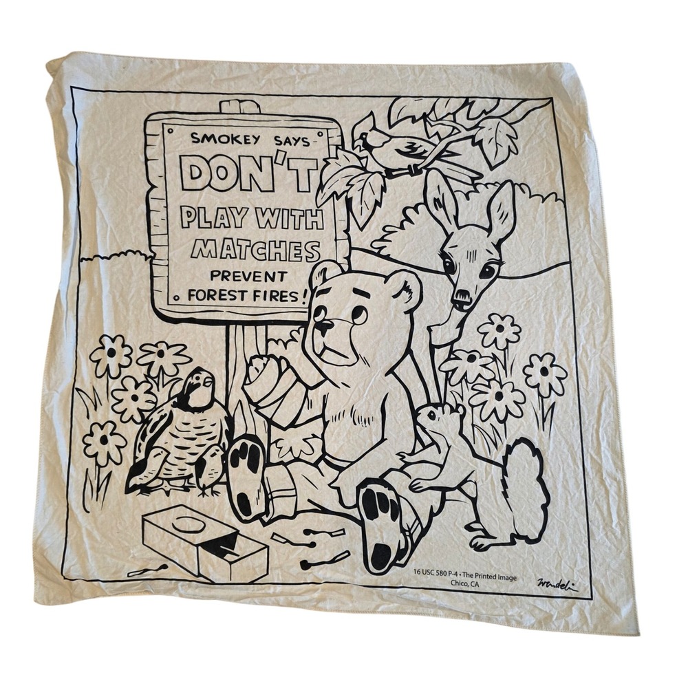 Vintage 1980s Smokey Bear Bandana Don't Play With Matches Forest Fire Prevention